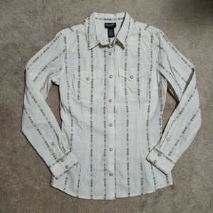 Wrangler Retro Cream Southwestern Stripe Pearl Button Up Shirt Size S